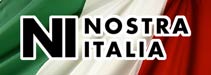 Nostra italia logo with italian flag in the background.