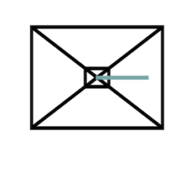 Arm on short side - Rectangular canopy - Base sits inside footprint of canopy